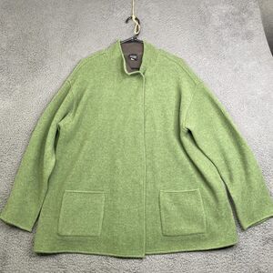 Eileen Fisher Jacket Womens No SIZE Green Lambswool Cotton Blend Button Coat